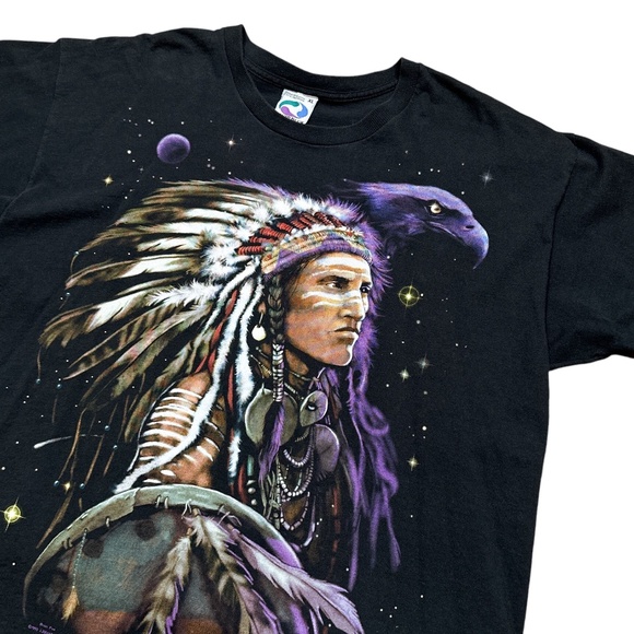 Vintage 90s Liquid Blue Indian Chief Native Skull 1999 Black T Shirt Mens XL - Picture 3 of 8